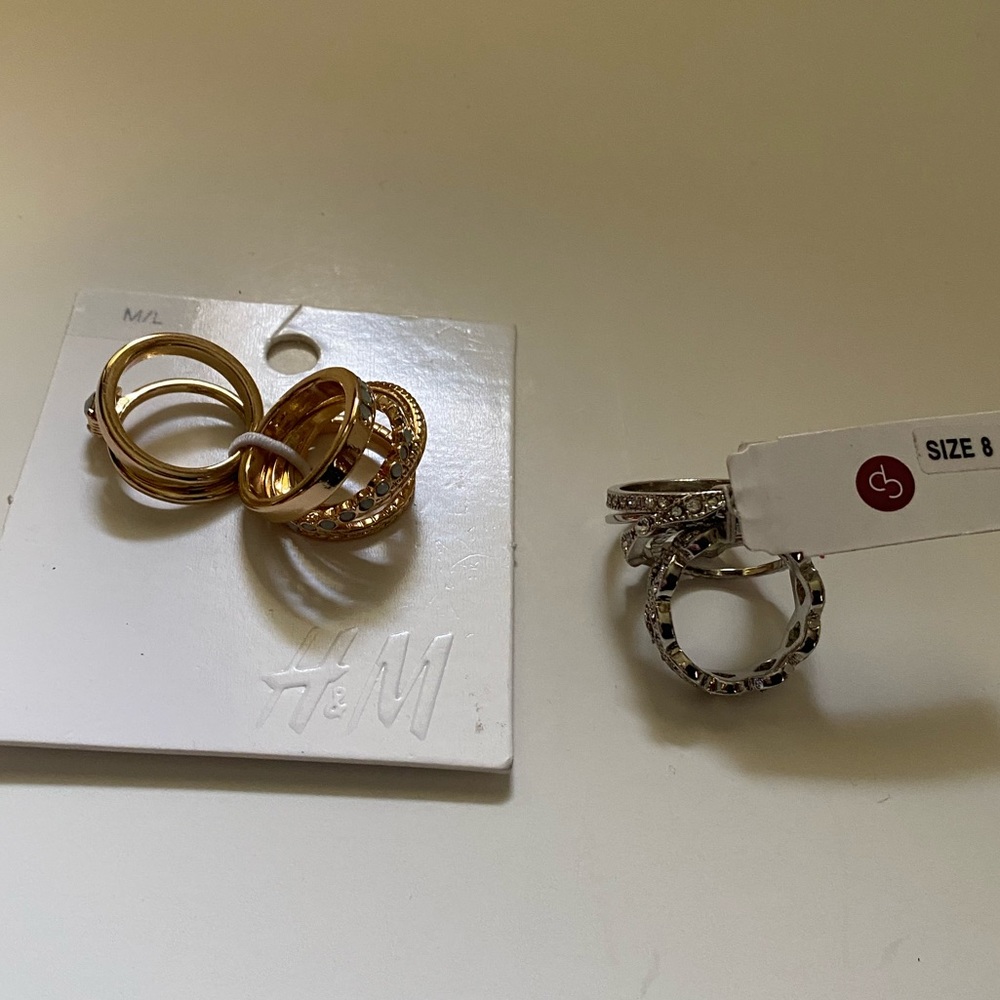 2 sets of Stack Rings Gold tone from H&M Silver tone Unknown Brand M/L size 8